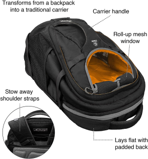 Kurgo Dog Carrier Backpack for Small Pets – Dogs & Cats | TSA Airline Approved | Cat | Hiking or Travel | Waterproof Bottom | G-Train | K9 Ruck Sack | Black (ZCR30-17136)