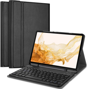 Procase Galaxy Tab S7 FE S7 plus S8 plus Keyboard Case 12.4 Inch with S Pen Holder, Lightweight Smart Cover with Magnetically Detachable Wireless Keyboard for Galaxy Tab S7+/S8+/S7 FE -Black