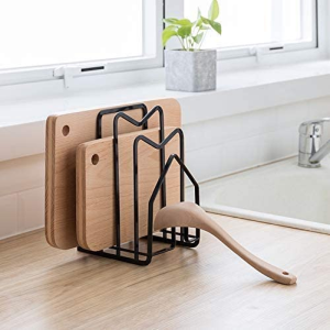 SUNFCON Cutting Board Rack Chopping Board Organizer Stand Holder Kitchen Countertop Pots Pan Lids Rack Organizer Flat Steel 4.92 X 5.7 X 8.47 In. Black