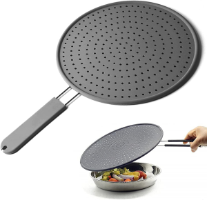 Silicone Splatter Screen Pan Cover 11″, Heat Insulation Cooling Mat, Strainer, Drain Board, Oil Splash Guard for Frying Pan, Non-Stick, Heat Resistant Universal Pan Cover