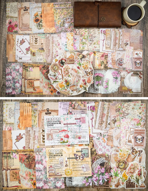 Vintage Scrapbook Supplies Pack (200 Pieces) for Art Journaling Bullet Junk Journal Planners DIY Paper Stickers Craft Kits Notebook Collage Album Aesthetic Picture Frames (Flower)