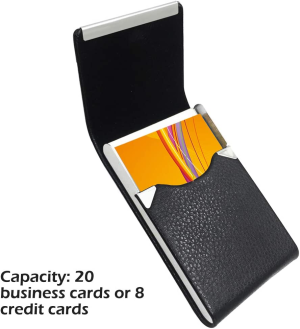 2 Pcs Professional Business Card Case, SENHAI Stainless Steel & PU Leather Business Card Holder with Magnetic Shut Pocket Name Credit ID Card Case for Men and Women