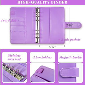 A6 PU Leather Budget Binder System with Cash Envelopes for Budgeting, Money Saving Binder Organizer for Cash with Zipper Pockets and Budget Sheets (Purple)