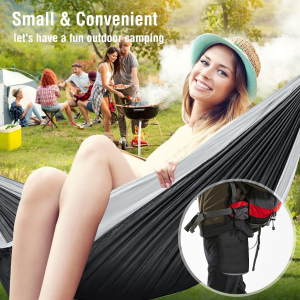 Hammock Camping, Portable Single/Double Hammocks for Outdoor Hiking Travel Backpacking – 210D Nylon Hammock Swing for Backyard & Garden (Black/Gray)