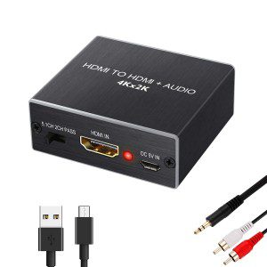 T Tersely 4K X 2K HDMI to HDMI and Optical TOSLINK SPDIF + 3.5Mm Stereo Audio Extractor Converter HDMI Audio Splitter Adapter(Hdmi Input, HDMI + Digital/Analog Audio Output) with RCA Cable