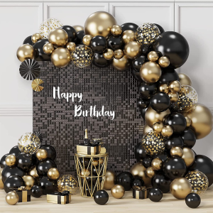 Balloon Arch Kit, 127Pcs Black Gold Balloon Arch Garland Kit, Black Gold Silver Birthday Balloons Arch Set for Men Boys Birthday Party Decoration, Wedding,Graduation, Anniversary,Retirement,New Year