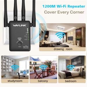 WAVLINK AC1200 Dual Band Wifi Extender/Repeater/Access Point/Router with Gigabit Ethernet Port & 4 High Gain Antennas, WPS 1200Mbps Wifi Booster for Home Office (575A3)