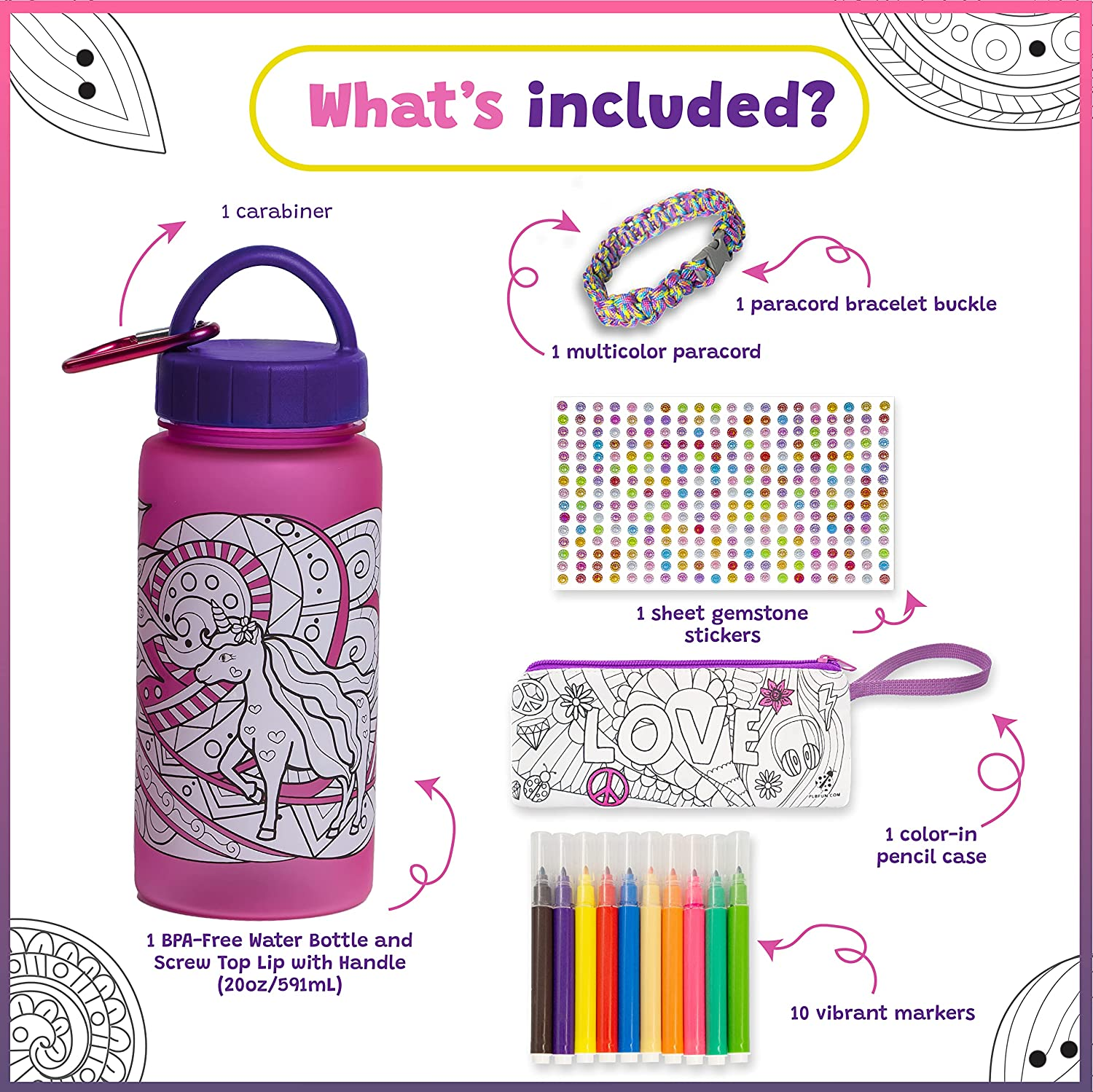 Purple Ladybug Decorate Your Own Water Bottle Craft Kit for Kid with Color  in Designs - Birthday Gifts for Girls Age 4 +, Travel Gift Idea for Tween  Girl, Fun Arts and