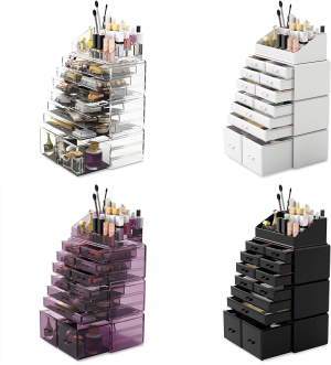 Readaeer Makeup Cosmetic Organizer Storage Drawers Display Boxes Case with 12 Drawers (Clear)