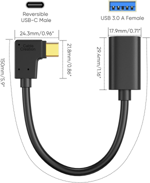 USB C to USB 3.0 a Cable Adapter 15CM, Cablecreation Angled USB 3.1 Type USB C to Standard 3.0 a Female Adapter Cable USB-C OTG for Macbook, Galaxy S22+/S22/S21/S20/S10/S9/S8, Chromebook Pixel, Black