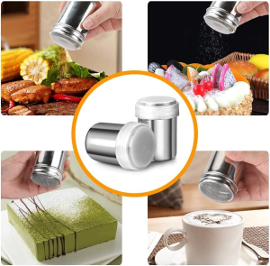 2Pcs Powder Sugar Shaker Duster, Stainless Steel Powder Sugar Shaker with Lid, Sifter for Cinnamon Sugar Pepper Powder Cocoa Flour