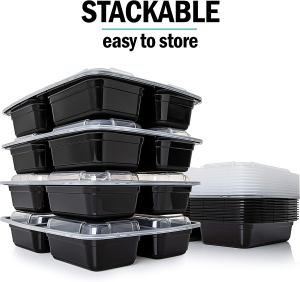 [10 Pack] 3 Compartment BPA Free Reusable Meal Prep Containers – Plastic Food Storage Trays with Airtight Lids – Microwavable, Freezer and Dishwasher Safe – Stackable Bento Lunch Boxes (32 Oz)