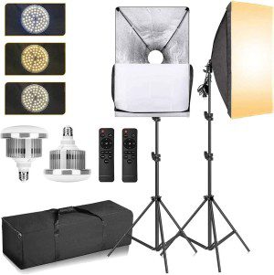 Abeststudio Studio Lighting Kit Bi-Color Dimmable 2X 85W Softbox Continuous Lighting Background Support System Black White Green Backdrop Cloth with Stand for Portrait Product Photography Video Shooting