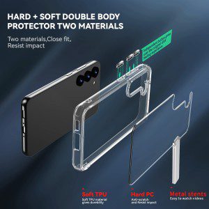 T Tersely Clear Stand Case Cover for Samsung Galaxy S23, with Metal Kickstand, Crystal Clear Scratch-Resistant Hard Back Slim Cover, Wireless Charging Compatible