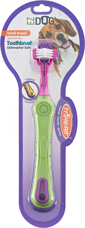 Triple-Pet Toothbrush for Small Breed Dogs,