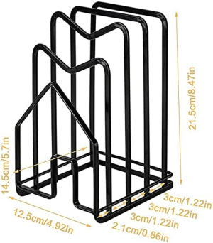 SUNFCON Cutting Board Rack Chopping Board Organizer Stand Holder Kitchen Countertop Pots Pan Lids Rack Organizer Flat Steel 4.92 X 5.7 X 8.47 In. Black