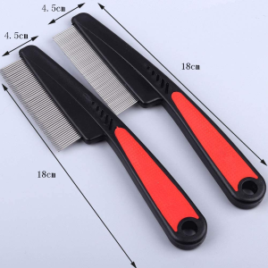 (2 Pack Fine and Thick Needles ) Dog and Cat Lice Flea Comb,Pet Grooming Comb, Fur Detangling Tool, Grooming and Massage Stainless Steel Comb， Pet Hair Comb for Home Grooming Kit, Removes Knots, Mats and Tangles