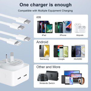 Iphone Fast Charger, 35W USB C Fast Charger with Iphone Charger Lightning Cable + USB C Charger Cable, Dual USB C Charger Wall Charger, Iphone Charger Plug for Iphone14/13/12/11/X/Ipad/Samsung/Oppo