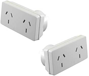 HPM D2/2WE Left and Right Extend 10A 2400W Double Adaptor 2-Pieces, White