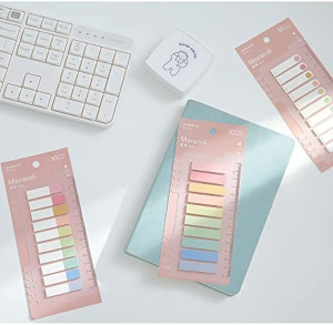 Weforu Sticky Tabs, 1200Pcs Index Tabs Flags with Ruler Writable Sticky Note Marker Book Tabs Pastel (44 X 11Mm,6 Pack)