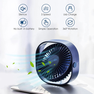 Simpeak Mini Usb Desk Fan Cooling Quiet Portable Blue USB Powered ONLY (No Battery), 3 Speed Setting 360° Adjustable Swivel for Home and Travel