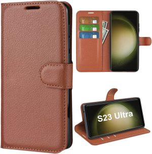 T Tersely Case Cover for Samsung Galaxy S23 Ultra (2023), Premium Protective PU Leather Wallet Case with Card Slots for Samsung Galaxy S23 Ultra 6.8″- Brown