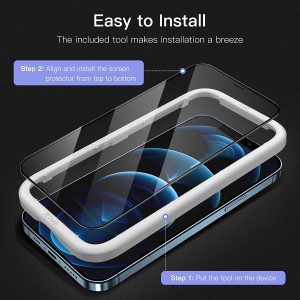 Jetech Full Coverage Screen Protector for Iphone 12 Pro Max 6.7-Inch, Black Edge Tempered Glass Film with Easy Installation Tool, Case-Friendly, HD Clear, 3-Pack