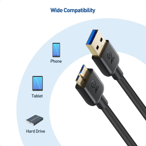 Cable Matters Short Micro USB 3.0 Cable 0.9M (External Hard Drive Cable, USB to USB Micro B Cable) in Black