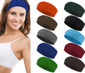 Styla Hair 10 Pack Yoga Headbands – Elastic Cotton Multi-Function Sports Head Bands Stretchy Wraps