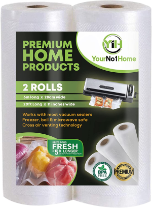 2 Pack Vacuum Rolls + Storage Bag. Yourno1Home Vacuum Sealer Rolls, Use for Meal Prep, Sous Vide, Food Saver, Seal a Meal, Weston. BPA Free Vacuum Seal Bags, Commercial Grade Food Storage Sealer Rolls, Ideal for Portion Control & Food Storage. Starter Pack with Free Storage Bag.