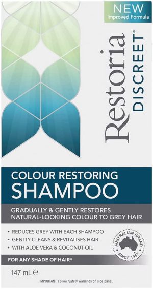 Restoria Discreet Colour Restoring Shampoo, Gradually Restores Natural Colour to Grey Hair, for Any Shade of Hair, with Aloe Vera & Coconut Oil, 147Ml