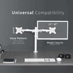 VIVO Dual Monitor Desk Mount, Heavy Duty Fully Adjustable Stand, Fits 2 LCD LED Screens up to 30 Inches, White, STAND-V002W