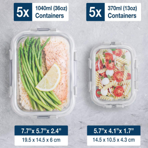 [10 Pack] Airtight Food Storage Containers Set | Microwave, Oven, Freezer & Dishwasher Safe | Ideal for Fridge, Pantry & Kitchen Organiser | Meal Prep Containers & Lunch Box with 100% Leak-Proof Lids