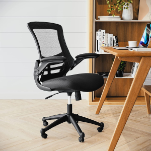 Flash Furniture Mid-Back Black Mesh Swivel Ergonomic Task Office Chair with Flip-Up Arms