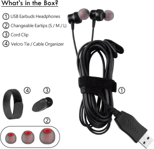 USB Earbuds with 8.2FT Extra Long Cord for Computer, In-Ear USB Headphone Headset with Mic Compatible with Laptop, Desktop PC, Notebook & Chromebook, Noise-Isolation & Lightweight, CGS-W7