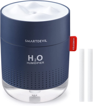 Smartdevil Small Humidifiers, 500Ml Desk Humidifiers, Whisper-Quiet Operation, Night Light Function, Two Spray Modes,Auto Shut-Off for Bedroom, Babies Room, Office, Home (Dark Blue)