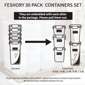 [30 Pack] Feshory Airtight Food Storage Container Set -Pantry Storage Containers Organiser & Cereal Storage Containers for Kitchen Storage & Organisation with 100% Leak Proof Lids