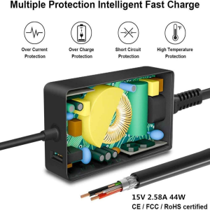 Surface Pro Charger Laptop Charger, AUKEH 44W 15V 2.58A Surface Power Supply Adapter for Microsoft Pro 3/4 / 5/6 Surface Pro 2017 I3 I5 I7 Tablet with AU Extension Power Cord