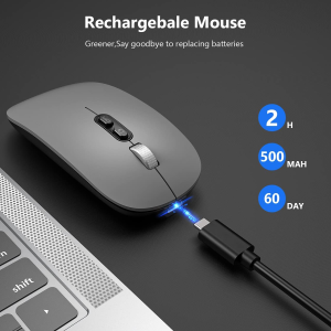 Bluetooth Mouse, Akrobo Rechargeable Wireless Mouse with Dual Mode (Bluetooth 5.1 + 2.4G Wireless),Ergonomic Portable Silent Computer Mouse for Laptop Android Windows Mac OS, Smoothgrey