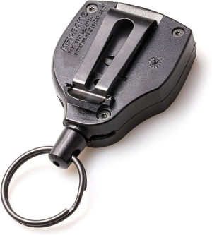 KEY-BAK SUPER48 Locking Retractable Keychain, Black Polycarbonate Case, Steel Belt Clip, Oversized Split Ring