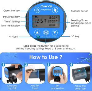 Slowton Aquarium Automatic Feeder, Auto Fish Food Dispenser Electronic Timer Feeder for Fish Tank with LCD Display Accurate Daily Feeding Suitable for Aquarium, Fish Tank and Turtle Tank (Sky Blue)