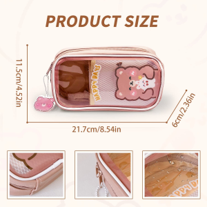 Jaousxu Cute Brown Bear Pencil Case, Aesthetic Pencil Pouch, Kawaii School Supplies Makeup Bag for Girl Women Adult (Sfsef2)