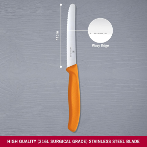 Victorinox Wavy Edge Steak & Tomato Knife, round Tip, Orange, 6.7836.L119