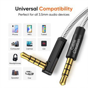 Trrs 3.5Mm Audio Cable Cablecreation 3.5Mm Aux Cable 4 Pole, 3.5Mm TRRS Auxiliary Audio Cable 90 Degree Right Angle 4-Conductor Auxiliary Stereo Cable (Microphone Compatible) Compatible for Iphone Ipod Ipad Tablets Speakers Black and White, 6Ft/1.8M