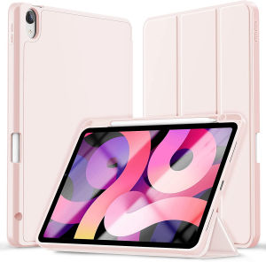 Gahwa Ipad 10.9 Inch Case with Apple Pencil Charging Holder for Ipad Air 5Th Generation Case 2022/ Ipad Air Case 4Th Generation 2020, Trifold Stand Smart Case with Auto Sleep/Wake – Baby Pink