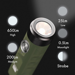 Rovyvon A1 Keychain Flashlight USB C Rechargeable 650 Lumens Super Bright Outdoor EDC Mini Flashlights for Everyday Carry, Thanksgiving, Xmas Gift(Military Green)