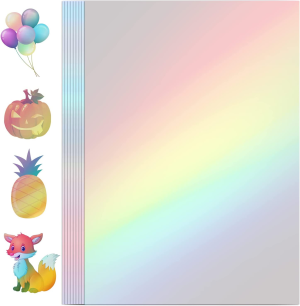 Holographic Sticker Paper, 24 Sheets Transparent Holographic Vinyl Overlay Lamination Sheets, Clear Self Adhesive Laminate Sticker Film for Stickers DIY Crafts, Heart Patterns – 8.5X11 Inch