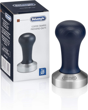 De’Longhi Coffee Tamper DLSC058 for Ground Coffee, Suitable for All De’Longhi Espresso Machine, Stainless Steel Flat with Wooden Handle, Barista Espresso Tamper, 51Mm