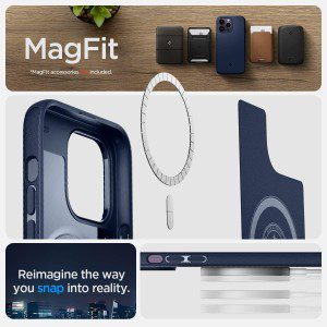 SPIGEN Mag Armor (Magfit) Case Designed for Apple Iphone 14 Pro Max (2022)[6.7-Inch] Mag Safe Compatible Magnetic Ring Cover – Navy Blue