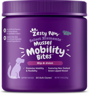 Zesty Paws New Zealand Green Lipped Mussel Chewable Treats for Dogs – with Glucosamine & Chondroitin + Omega-3 Fatty Acids & Protein – 500 Mg Dog Hip & Joint Support Supplement Soft Chews – 90 Count